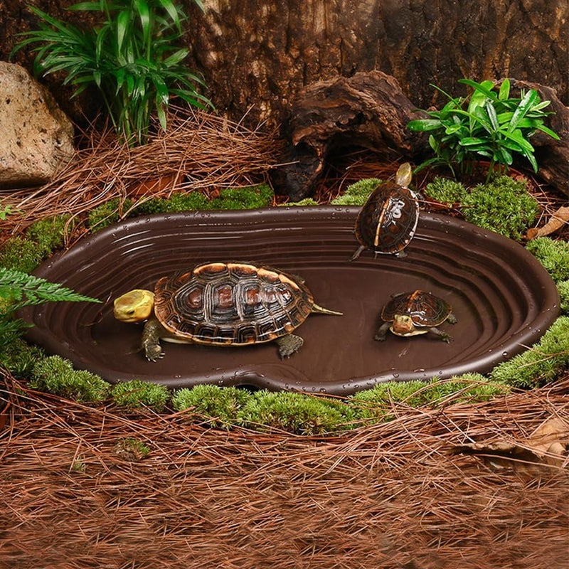 Flushbay Extra Large Reptile Bathing Pool Reptile Feeding Dish Water Bowl with Ramp Aquarium Ornament for Gecko, Snake, Turtle, Bearded Dragon, Lizard Bath(Black) - Image 3